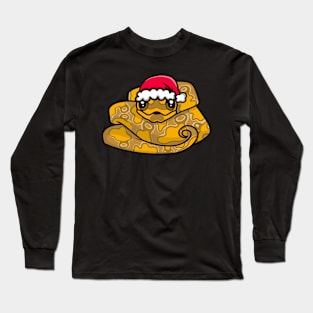 Cute Caramel Albino Ball Python in Santa Hat Long Sleeve T-Shirt